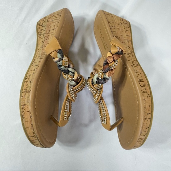 Glaze Tan Wedge Sandals with Cork Sole and Braided Strap NWOB - Picture 5 of 7